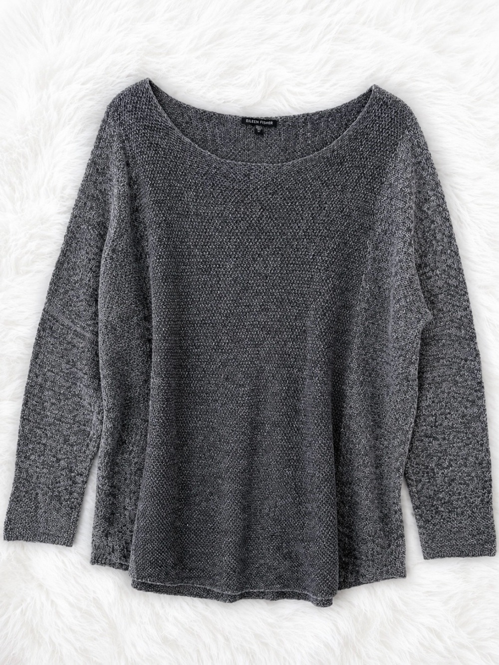 Eileen Fisher Gray Lightweight Knit Sweater Size Medium Relaxed Boat Neck